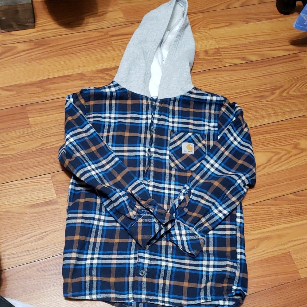 Carhartt Navy and‎ Brown Plaid Hooded Shirt